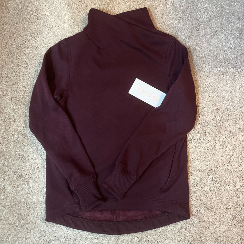 NWT Athleta Maroon Cozy Karma Twist Neck Women’s Fleece Sweatshirt Size XXS